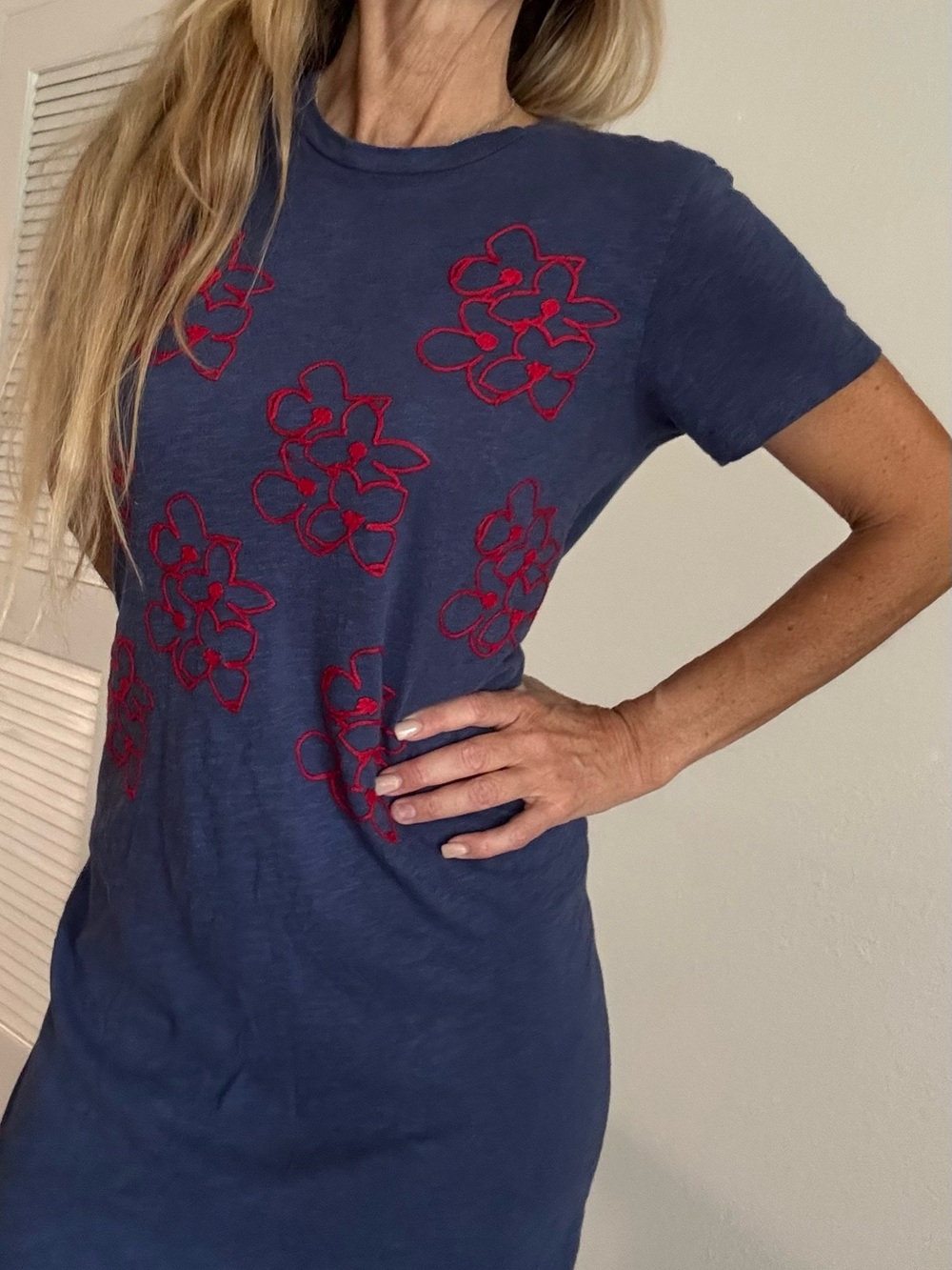 Philosophy Navy Dress with Red Floral Embroidery PS